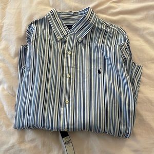 NWT! Blue striped Ralph Lauren Men’s Button Down shirt.
